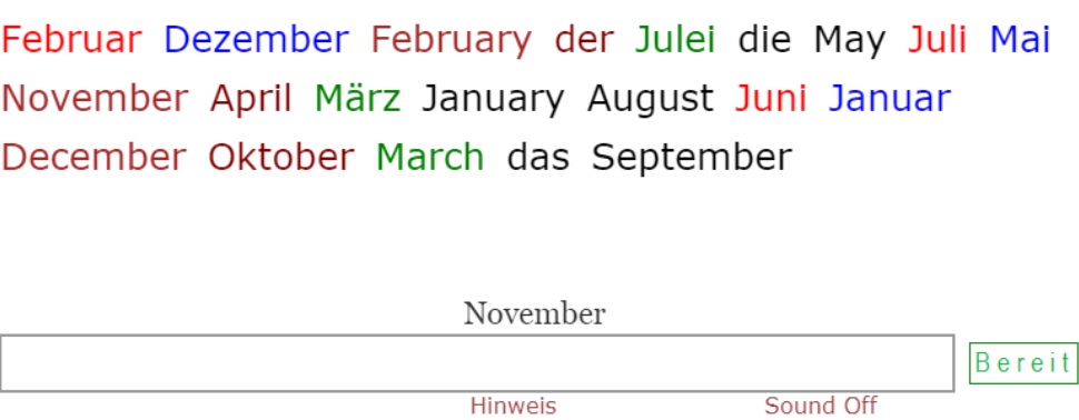 Names of Months in German<br>(24 questions)