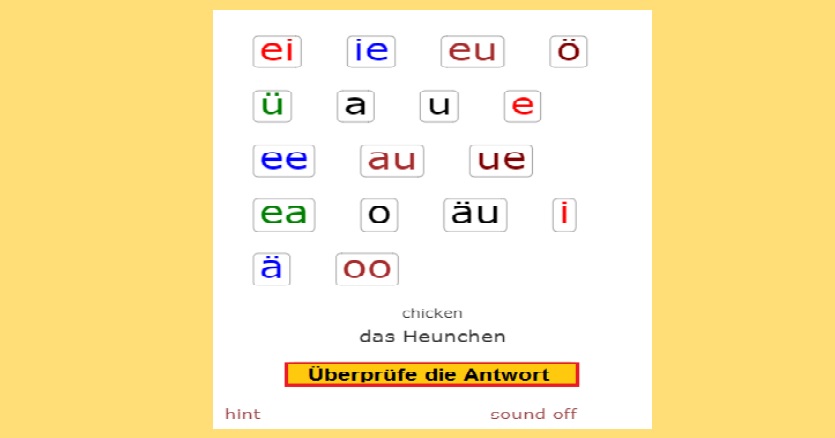 Deutsch Übungen, German exercises Reading Vowels<br>food