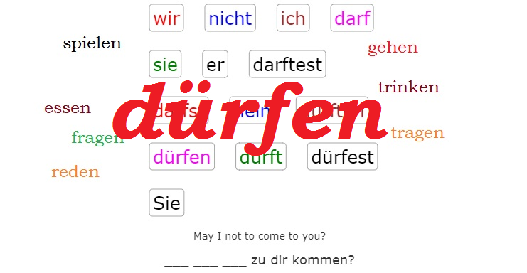 Deutsch Übungen, German exercises Verb DÜRFEN - Frequent Verbs<br>(20 questions)