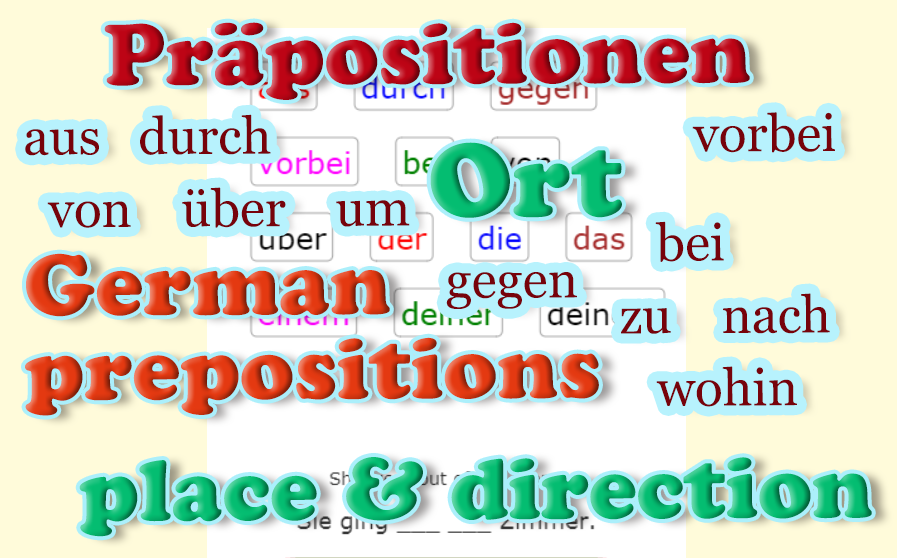 Deutsch Übungen German exercises with Prepositions - Place<br>Präpositionen - Ort(20 Übungen)