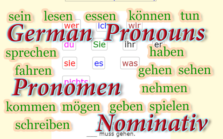 German Pronouns - Nominative<br>Pronomen - Nominativ<br>20 exercises